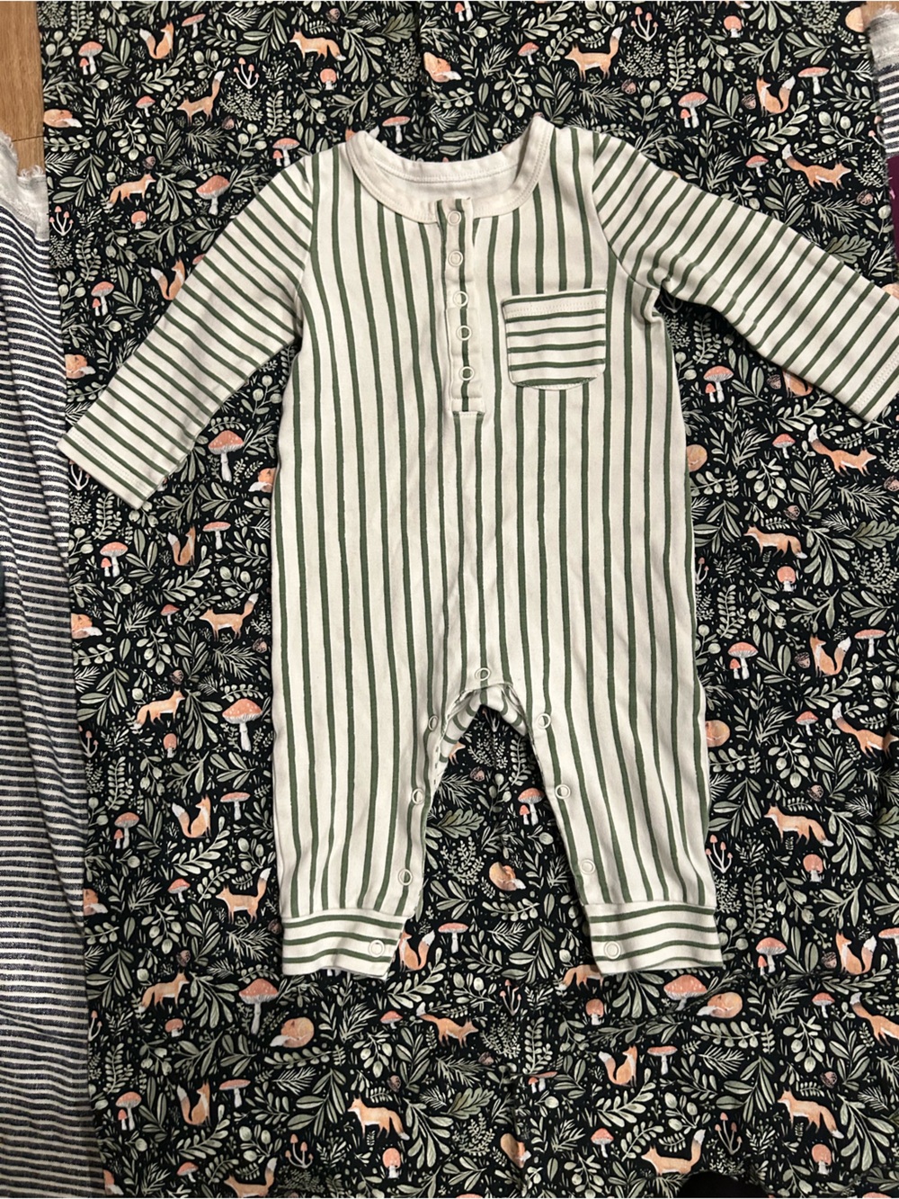 Pehr Green & White Striped Baby Jumpsuit - Cozy Everyday Romper 6-12 months